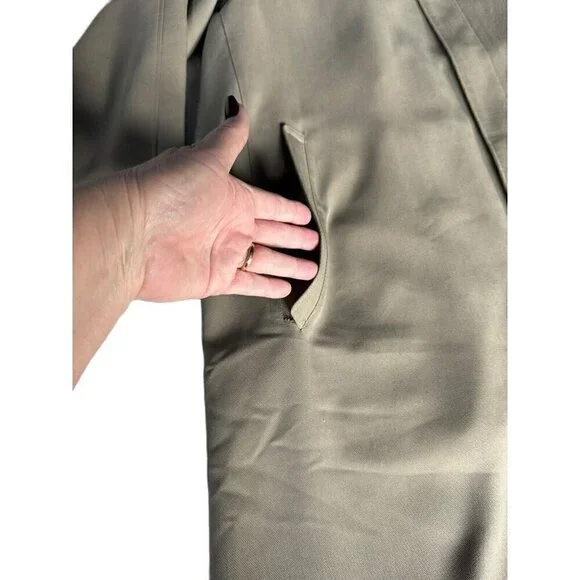 Vintage Sanyo New York Men’s Sz L Khaki Trench Coat Long Over Coat Made in Japan